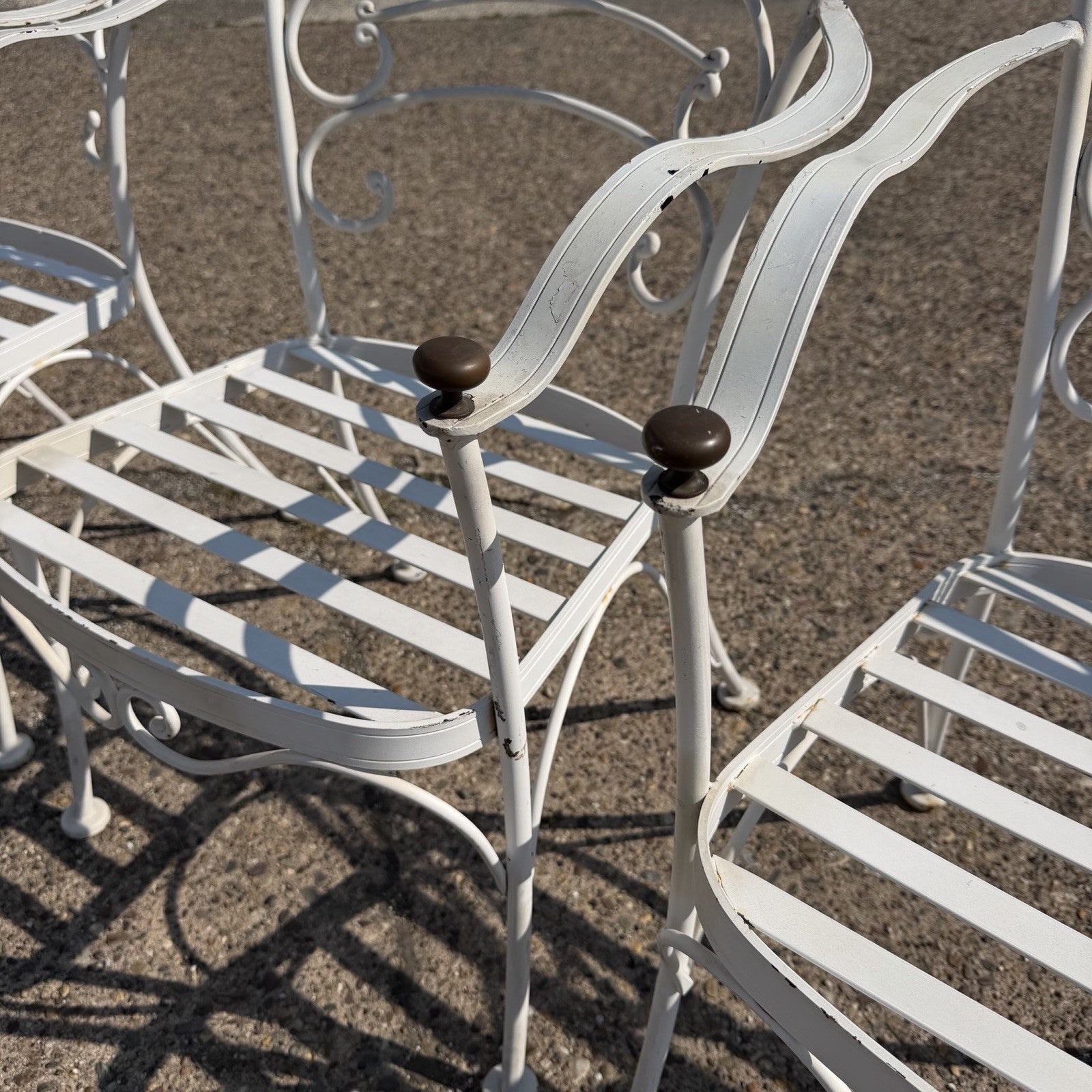 Wrought Iron Scrolling Patio Dining Arm Chairs by Crown Leisure - Set of 4