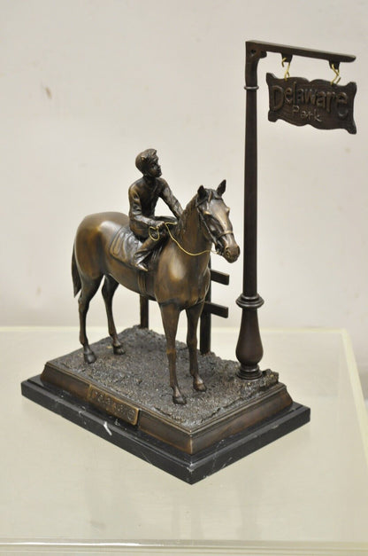 Delaware Park Bronze Equestrian Marble Base Horse Jockey Statue Sculpture