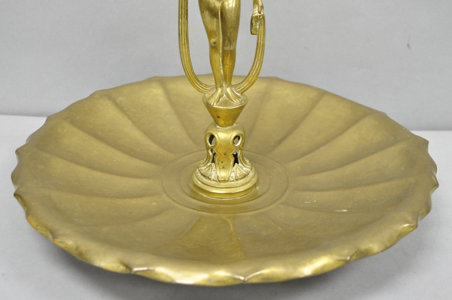Vintage Art Nouveau Brass Figural Nude Woman Centerpiece Compote Dish Bowl