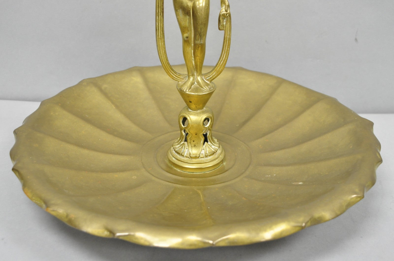 Vintage Art Nouveau Brass Figural Nude Woman Centerpiece Compote Dish Bowl