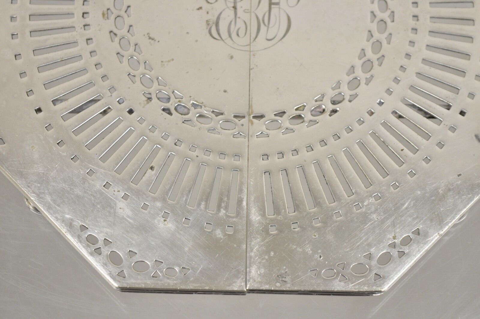 Antique Edwardian Silver Plated Expanding Pot Trivet with Monogram