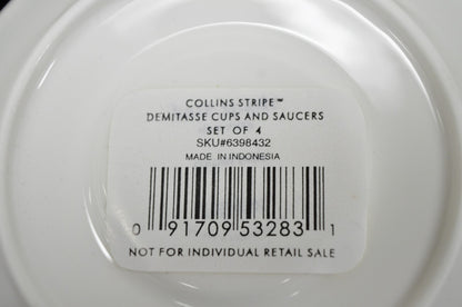 Kate Spade Lenox Collins Stripe Demitasse Espresso Cup & Saucer NIB - Set of 4
