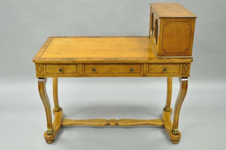 Vintage French Regency Rosewood & Walnut Cartonnier Table Desk w Bronze Paw Feet