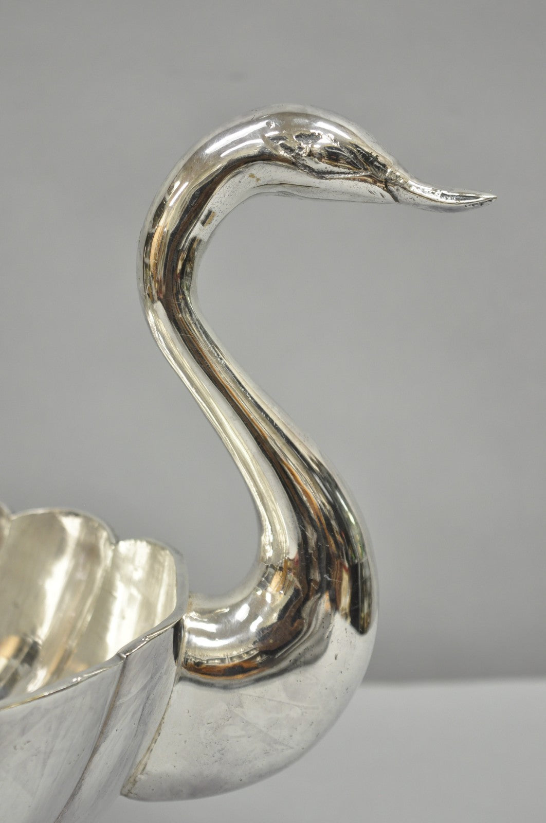 Vintage Italian Regency Silver Plated Figural Double Swan Bird Oval Fruit Bowl