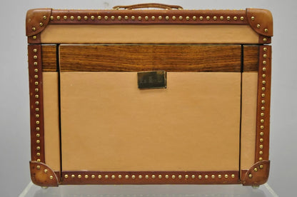 Vintage Custom Italian Leather Toiletry Box Case Travel Trunk w/ Brass Nail Trim