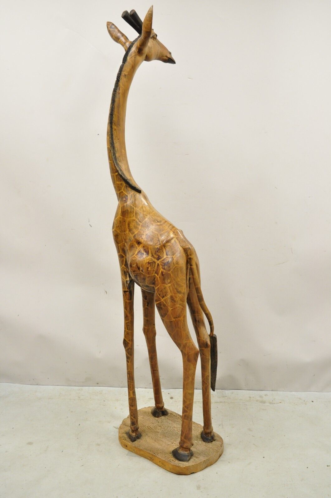 Vintage Solid Carved Wood 72” Tall African Safari Giraffe Statue Sculpture