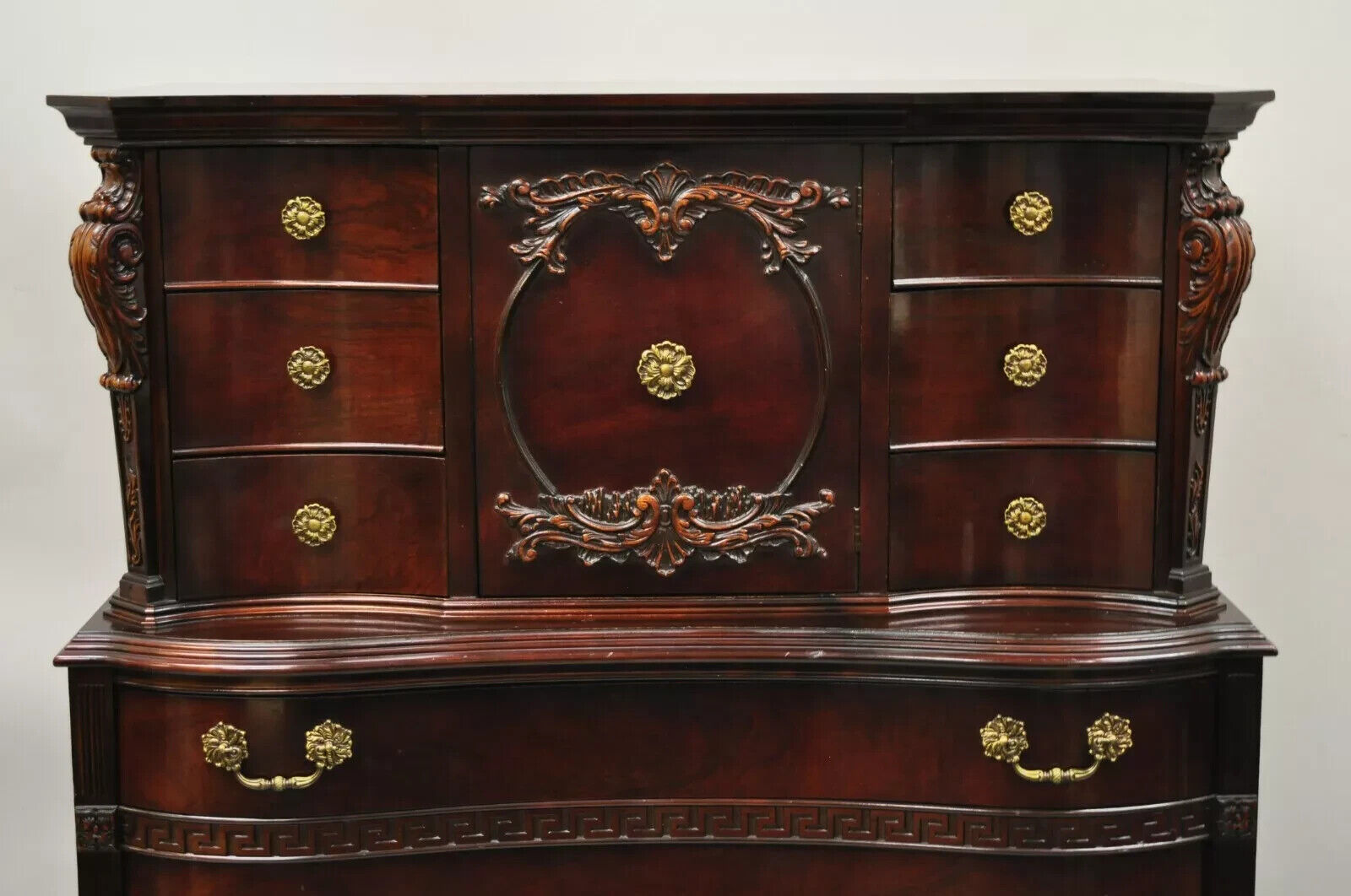 Antique Mahogany Chinese Chippendale Hollywood Regency Highboy Chest Dresser