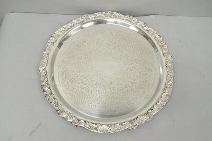 Vintage FB Rogers 5614 Victorian Silver Plated Punchbowl w/ Round Tray, 2 Pc Set