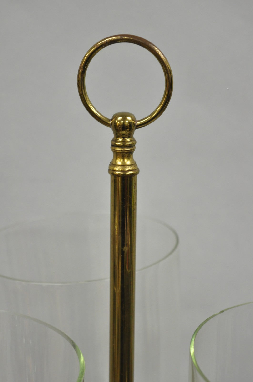 Tommi Parzinger Style Mid Century Modern Tall Brass Hurricane Shade Candelabra