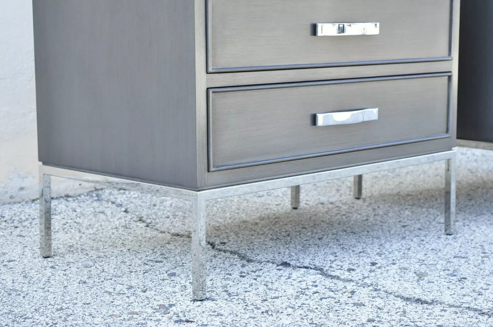 Swaim Furniture Gray Lacquer 3 Drawer Grant Chest Modern Nightstands - a Pair
