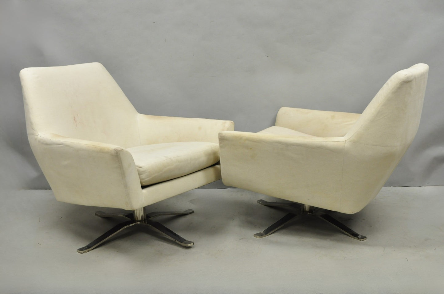 West Elm Lucas Healthcare Swivel Chrome Base Modern Lounge Arm Chair - a Pair