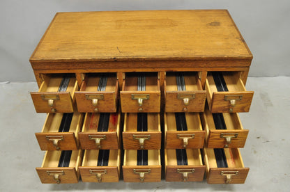 Antique Arts & Crafts Library 15 Drawer Mission Oak Stacking Card File Cabinet