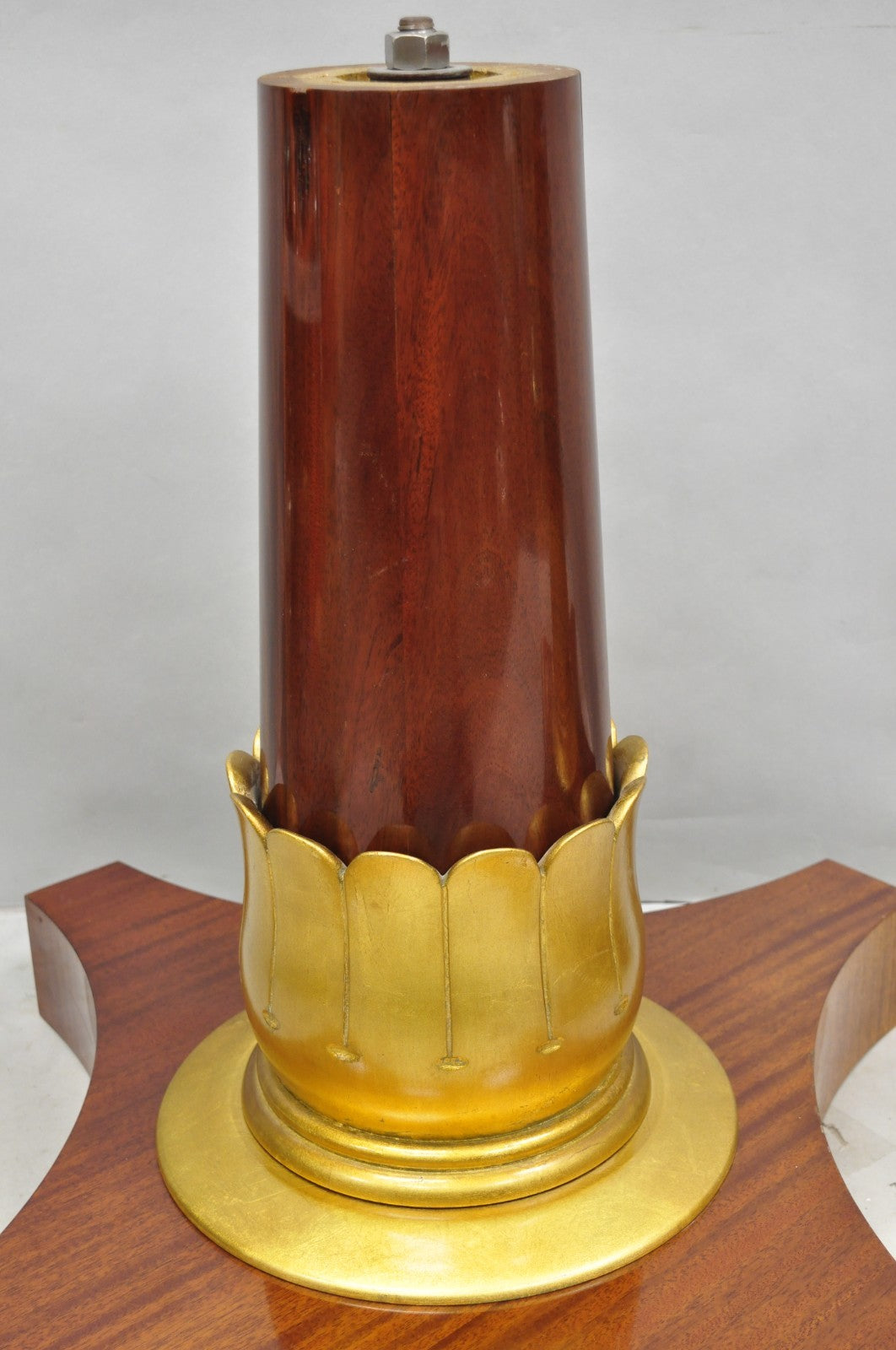 Vintage French Regency Style Mahogany & Gold Gilt Plume Table Pedestal Base (A)