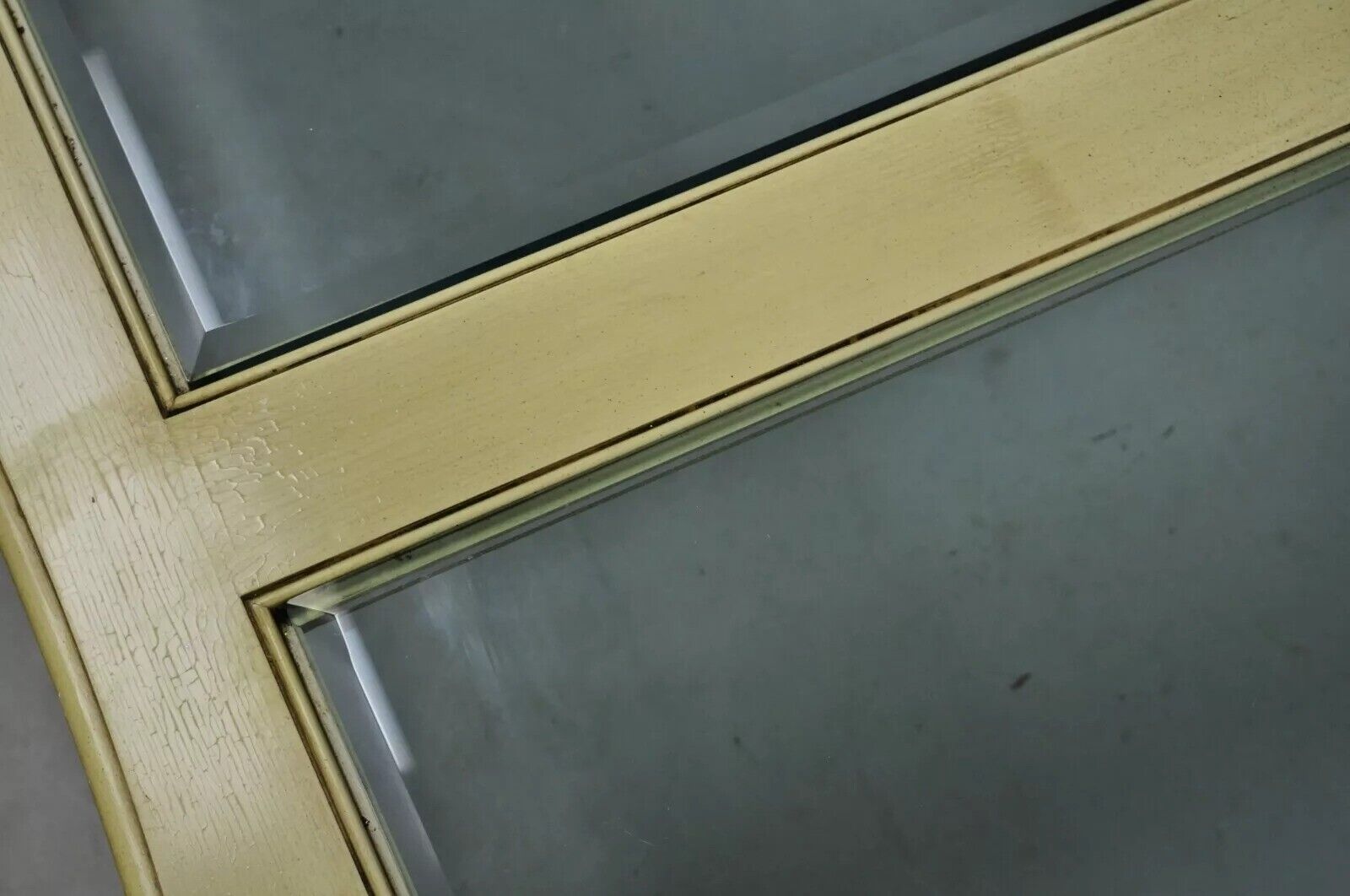 Vintage French Provincial Style Beveled Glass Cream Painted Large Coffee Table