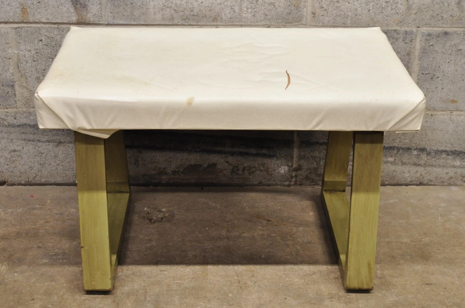 Vintage Mid Century Modern Green Painted Art Deco Vanity Bench Stool Ottoman
