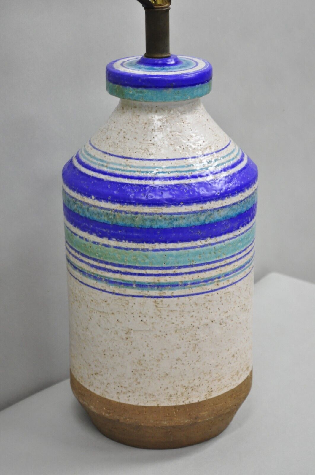 Aldo Londi Bitossi Italian Mid Century Modern Blue Ceramic Glazed Table Lamp