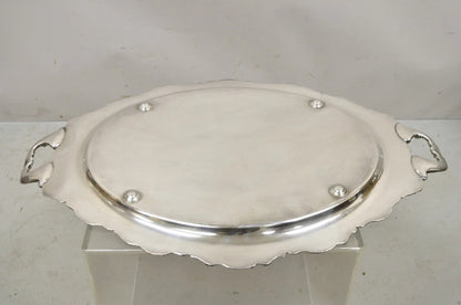 Antique English Victorian Silver Plated Large Oval Serving Platter Bar Tray