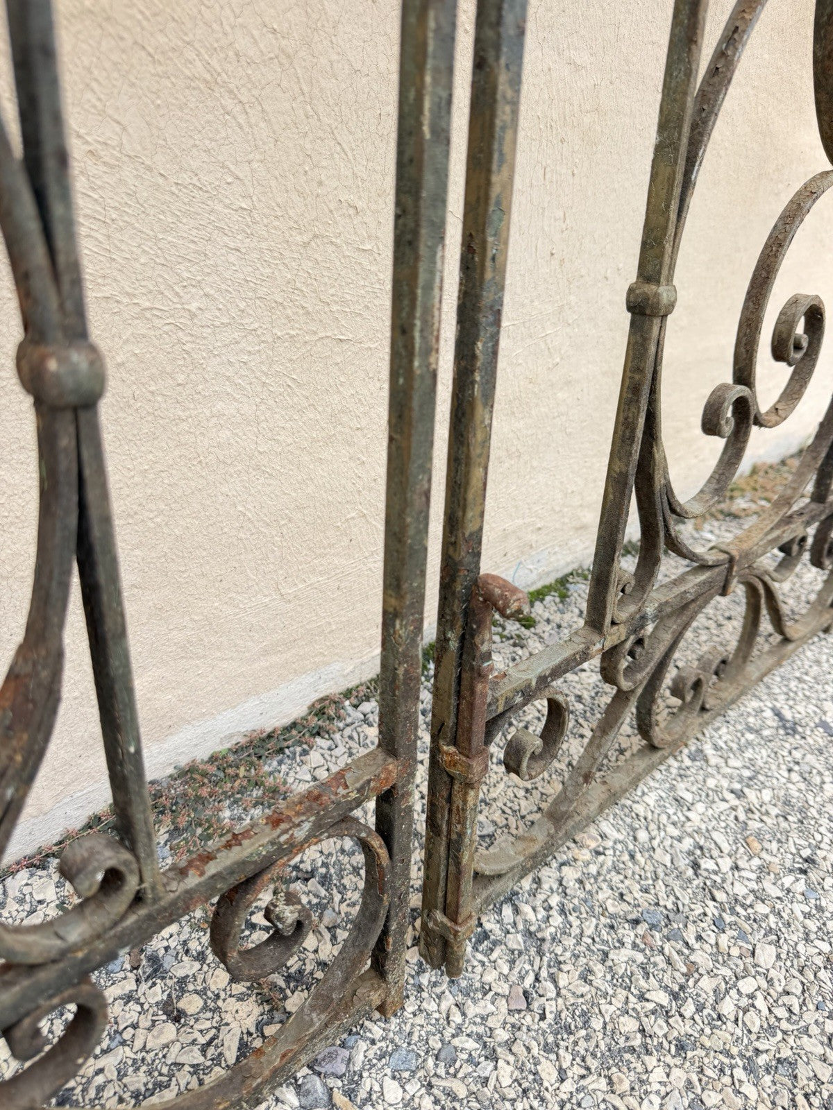 Antique Spanish Renaissance Scrolling Wrought Iron 57 x 45 Garden Entry Gate Set