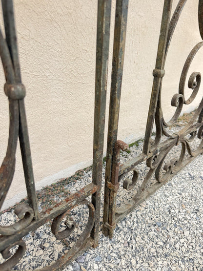 Antique Spanish Renaissance Scrolling Wrought Iron 57 x 45 Garden Entry Gate Set
