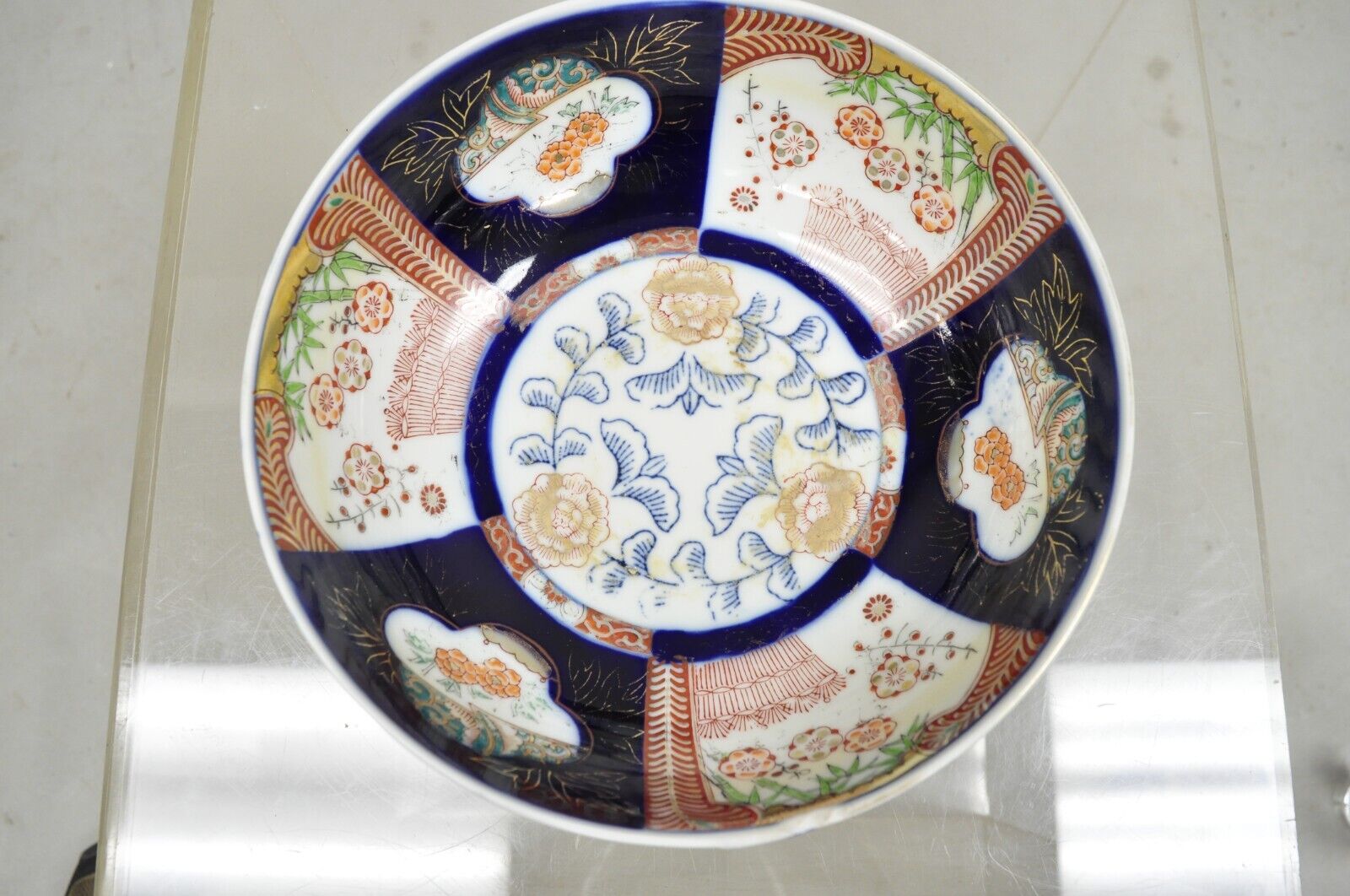Vintage Japanese Hand Painted Porcelain Cobalt Blue Decorated Imari Style Bowl