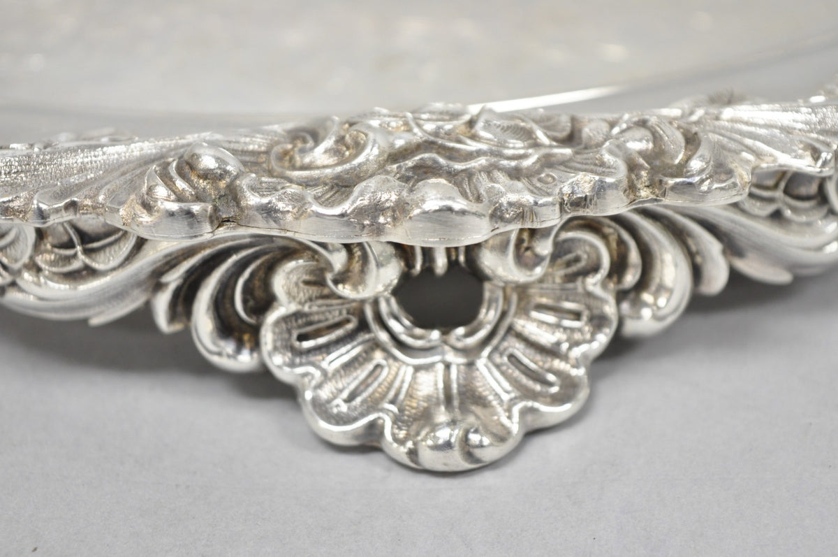 Vintage Wilcox Victorian Silver Plated Round Ornate Footed Salver Serving Tray