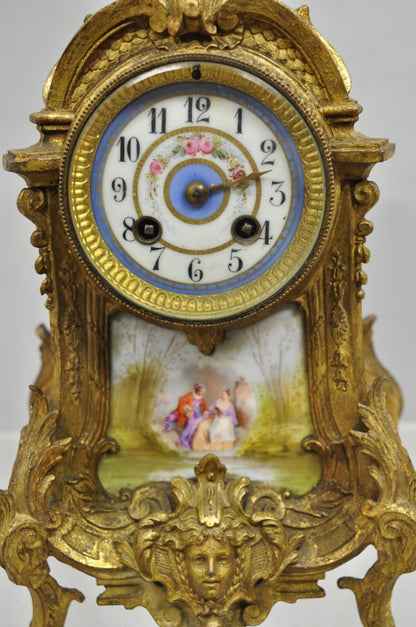 S. Marti Medaille de Bronze Gold French Victorian Porcelain Figural Shelf Clock