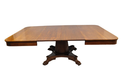Antique American Empire 54" Square Mahogany Paw Foot Pedestal Base Dining Table