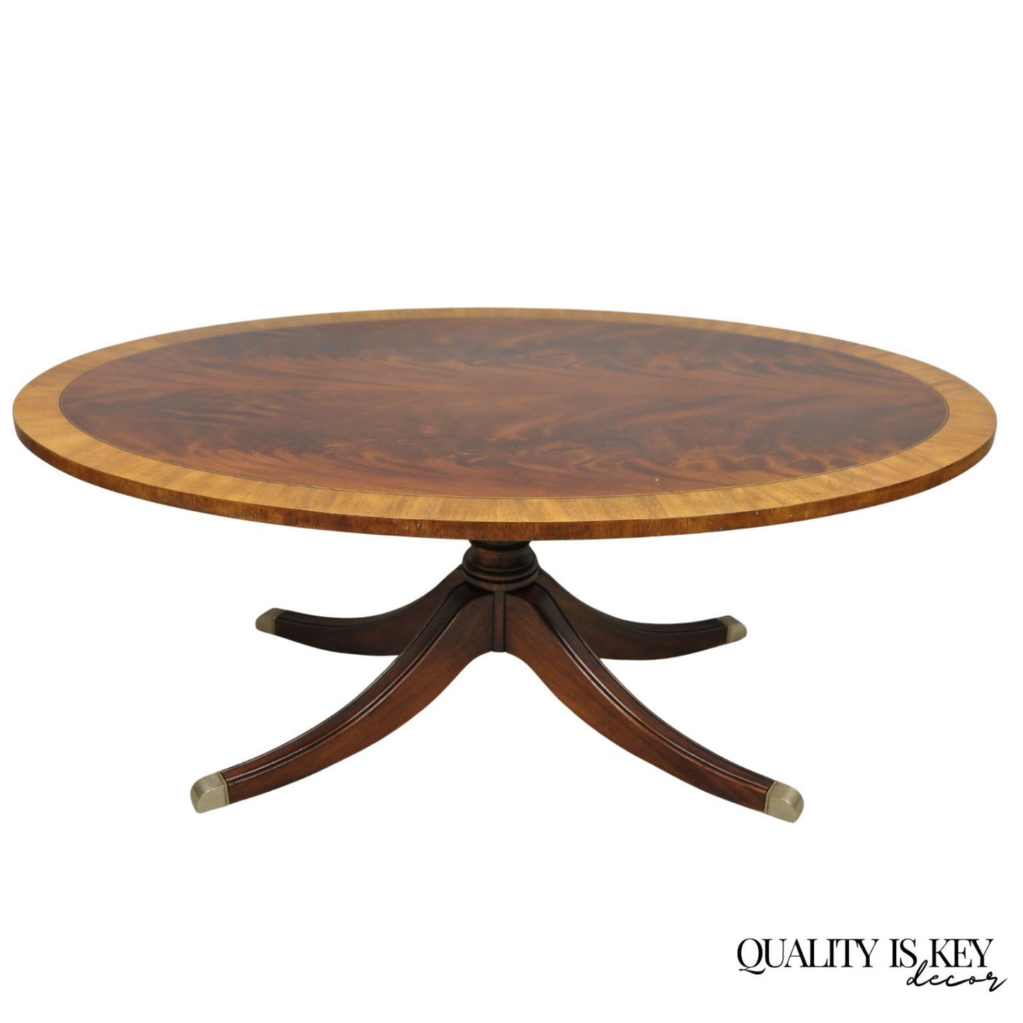 Ethan Allen Newport Collection Banded Mahogany Oval Duncan Phyfe Coffee Table