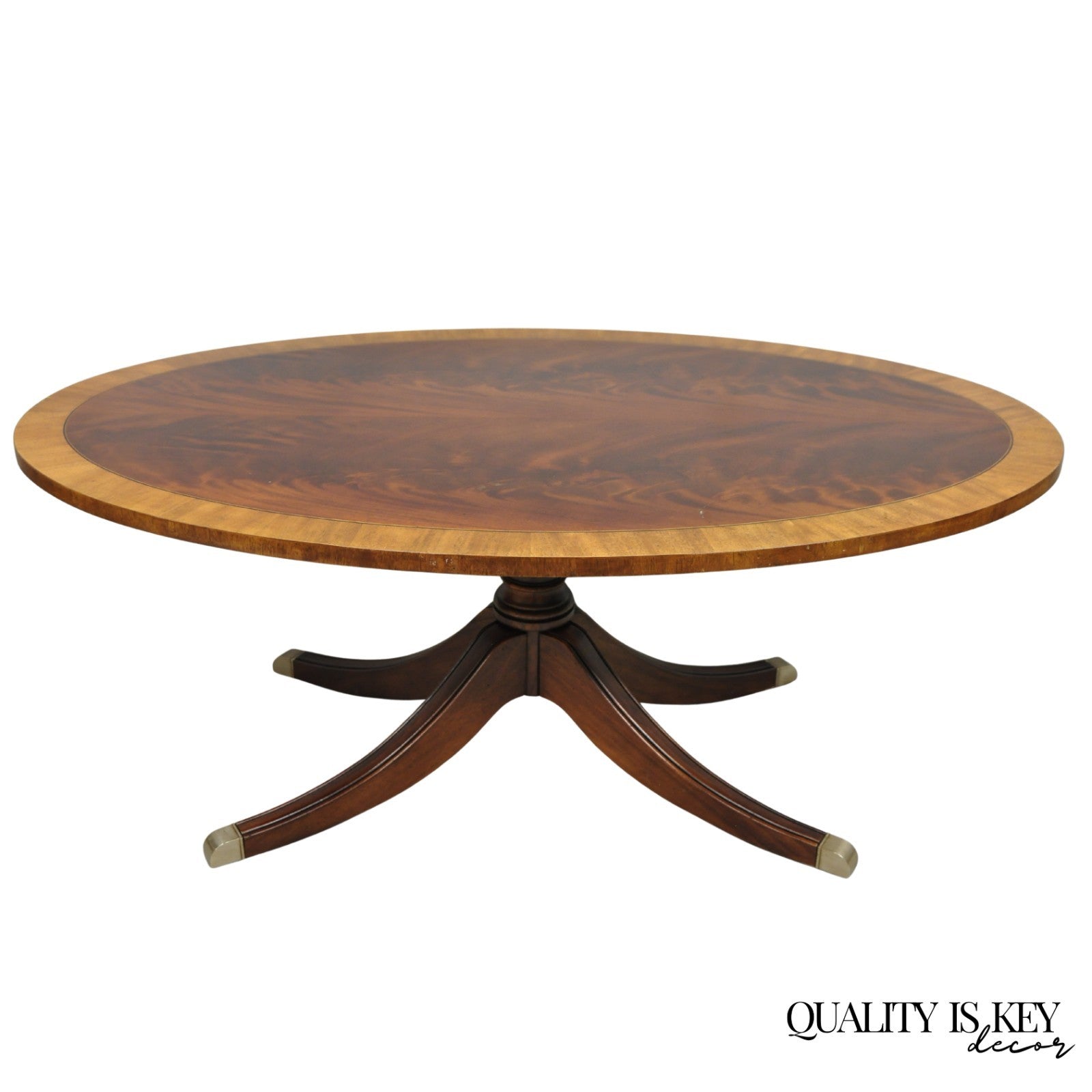 Ethan Allen Newport Collection Banded Mahogany Oval Duncan Phyfe Coffee Table