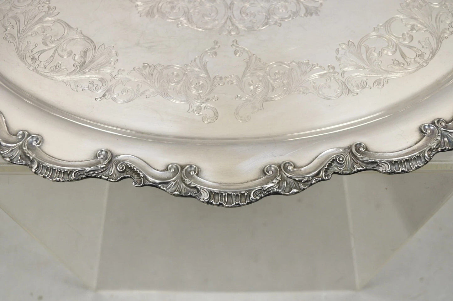 Antique English Victorian Silver Plated Large Oval Serving Platter Bar Tray