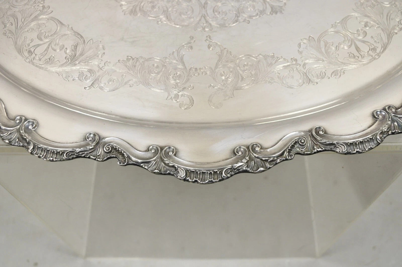 Antique English Victorian Silver Plated Large Oval Serving Platter Bar Tray