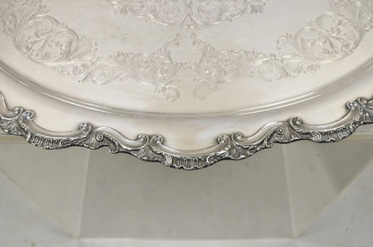 Antique English Victorian Silver Plated Large Oval Serving Platter Bar Tray