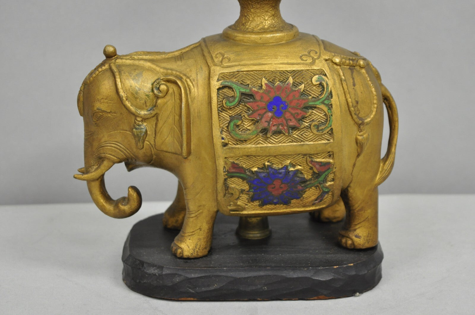 Antique Chinoiserie Indian Gold Bronze Elephant Small Boudoir Table Lamp