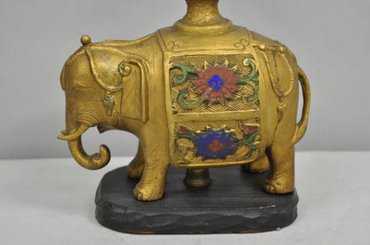 Antique Chinoiserie Indian Gold Bronze Elephant Small Boudoir Table Lamp