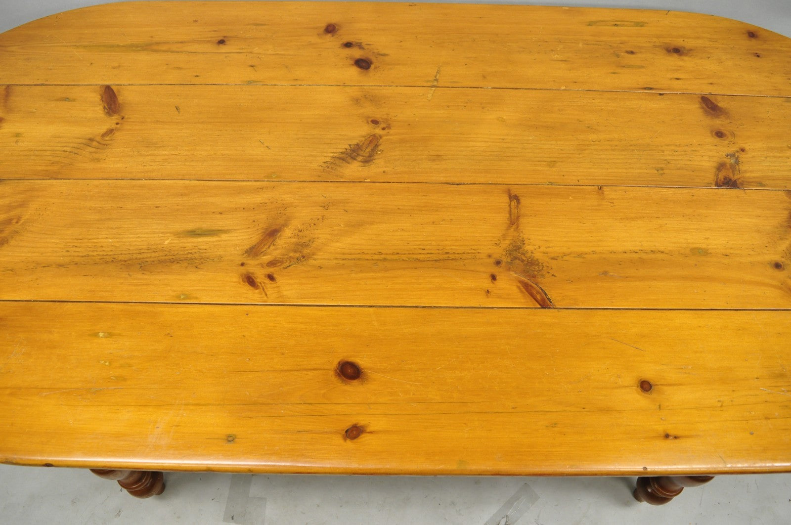 Vintage French Country Oval Pine Wood 78" Baluster Leg Farmhouse Dining Table