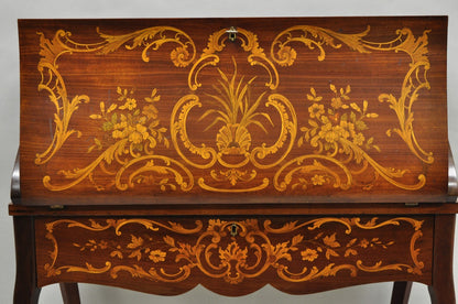 Antique French Louis XV Style Marquetry Inlaid Drop Front Ladies Writing Desk