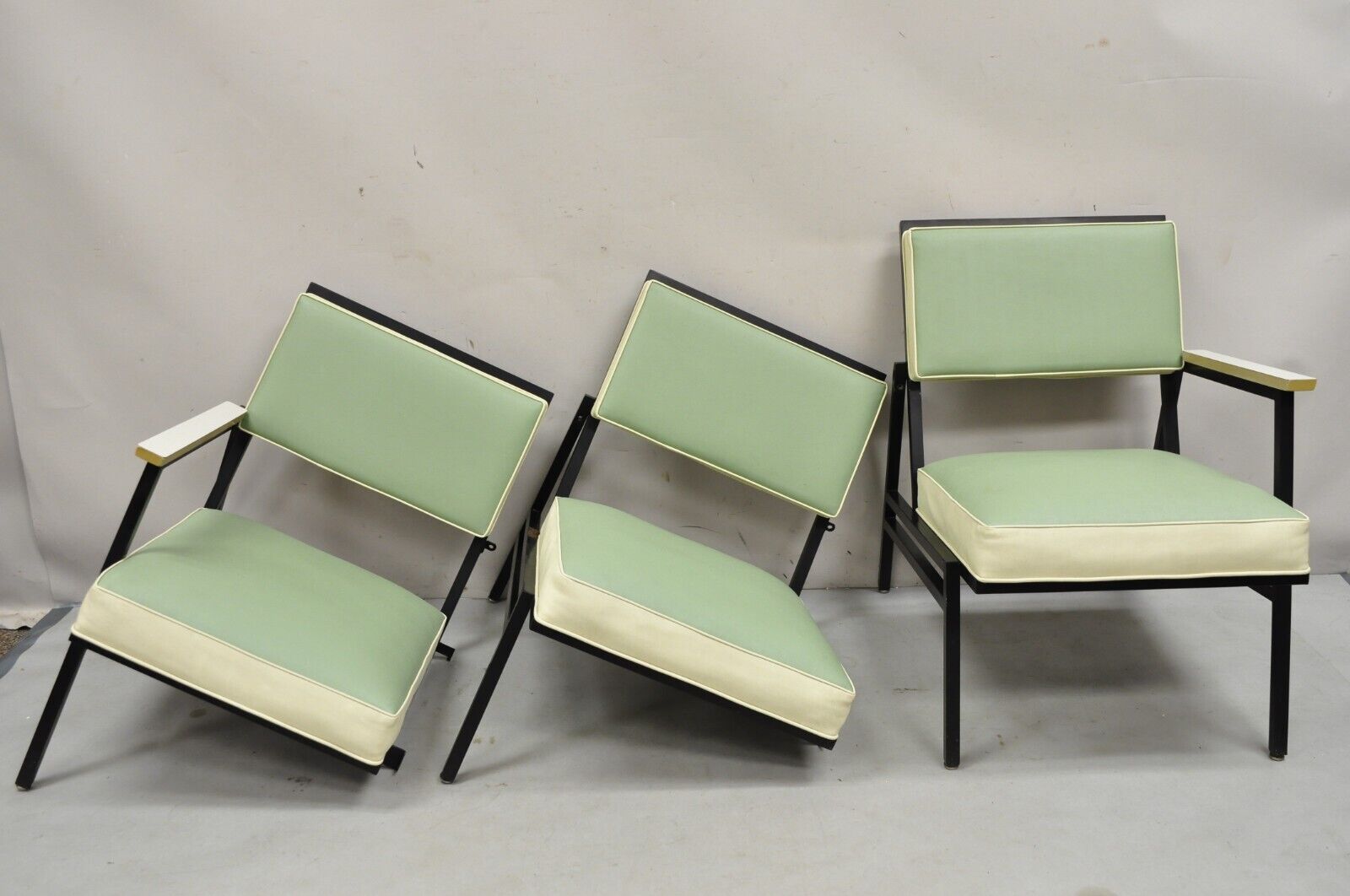Vintage Steelcase Mid Century Modern Modular Black Metal 3 Pc Mint Green Sofa
