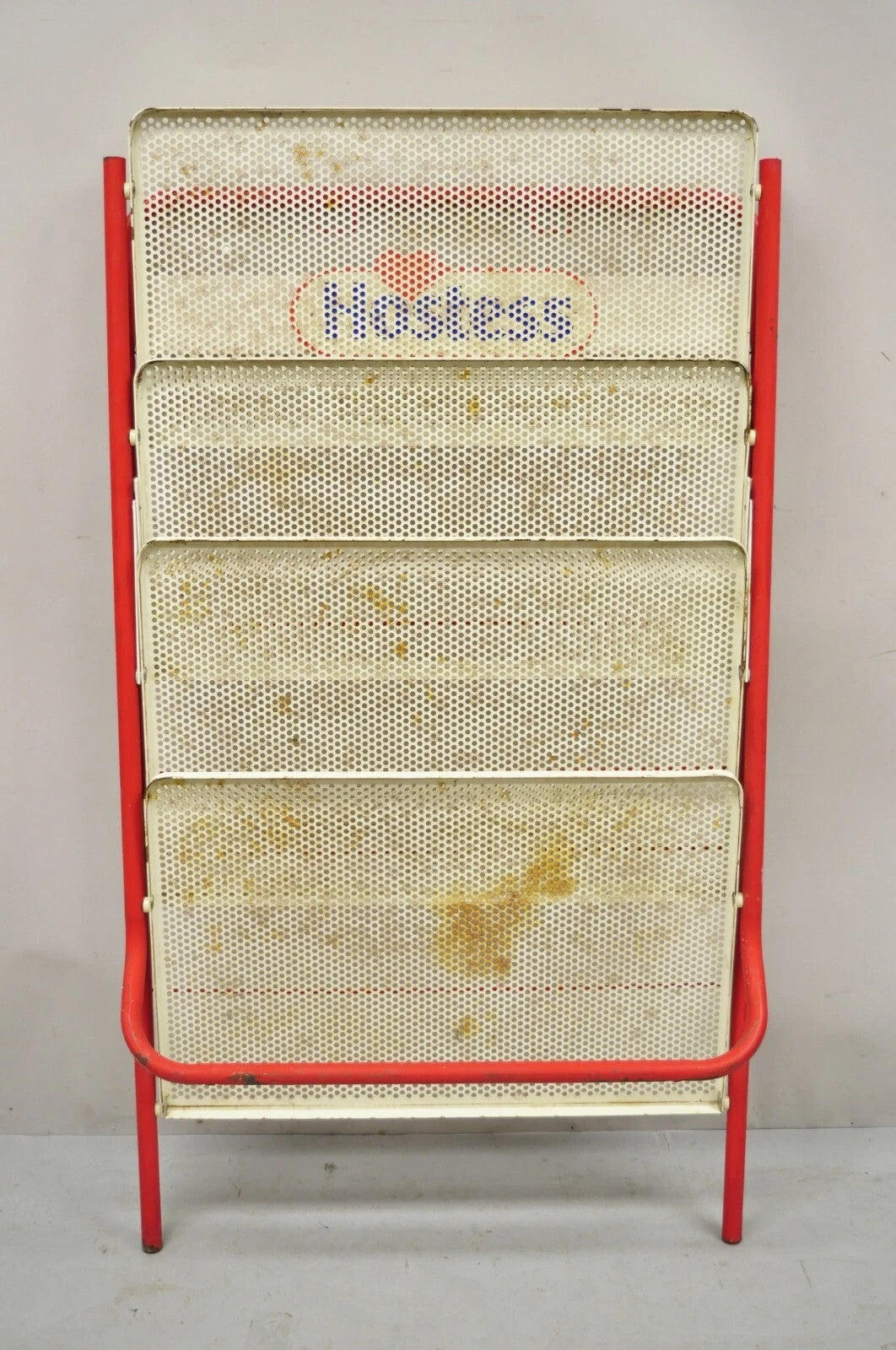 Vintage Hostess Red Metal Perforated 4 Shelf Folding Display Shelf Stand