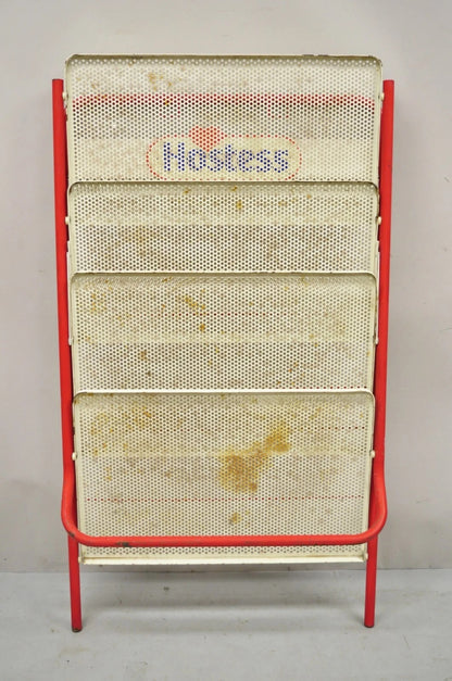 Vintage Hostess Red Metal Perforated 4 Shelf Folding Display Shelf Stand