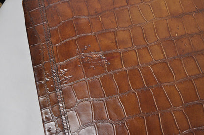 Vintage Art Deco Brown Leather Faux Crocodile Hard Case Suitcase Luggage