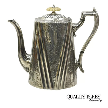 Antique English Edwardian Silver Plated Victorian Floral Engraved Coffee Pot