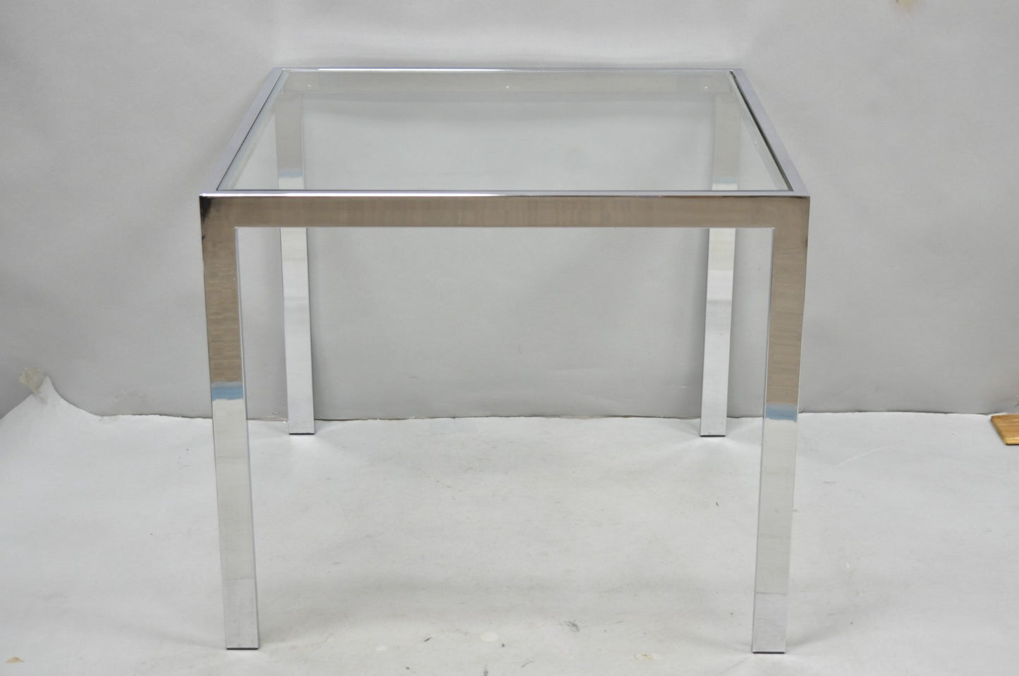 Mid Century Modern Polished Chrome Glass Top Square Occasional Side End Table