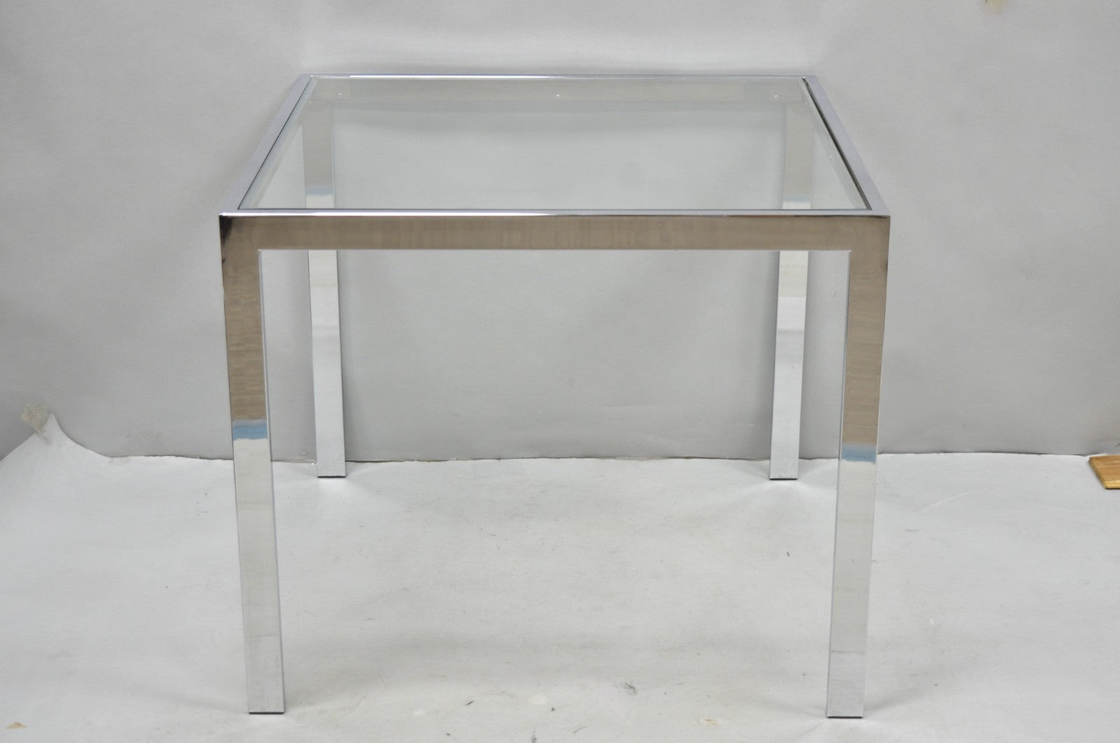 Mid Century Modern Polished Chrome Glass Top Square Occasional Side End Table