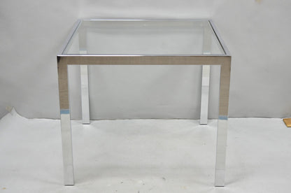 Mid Century Modern Polished Chrome Glass Top Square Occasional Side End Table