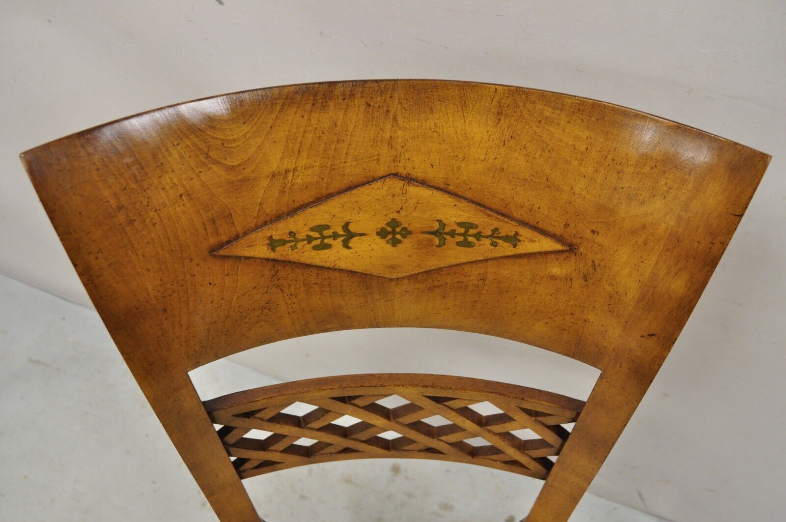 Italian Regency Style Burlwood Brass Inlay Tall Back Dining Chairs - Set of 4