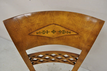 Italian Regency Style Burlwood Brass Inlay Tall Back Dining Chairs - Set of 4