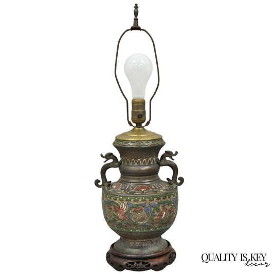 Antique Chinese Porcelain Enamel Bronze Oriental Cloisonne Champleve Table Lamp