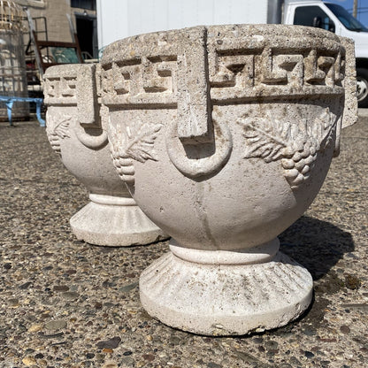 Vintage Greek Classical Style Concrete Greek Key Garden Flower Planter Pot, Pair