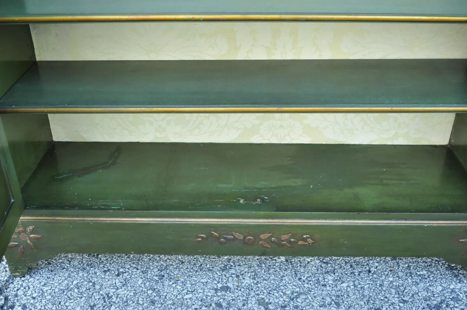 English Chinoiserie Green Distress Painted Tall George III Curio Display Cabinet