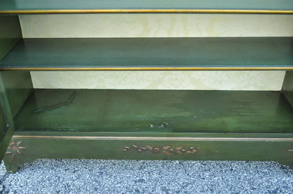 English Chinoiserie Green Distress Painted Tall George III Curio Display Cabinet